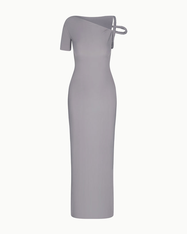 Sleek Stretch Twist Maxi Dress | Steel Grey